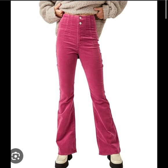 FP We The Free Jayde Cord High Rise Pink Flare Bell bottom 27 corduroy - Picture 5 of 8